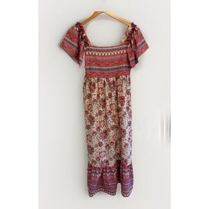 Bonnie Jean Boho Floral Maxi Dress 16 Cottagecore Prairie Flowy Square Neck